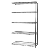 Grey, 12"D x 48"W x 86"H, 5 Shelf, Wire Shelving Adder Kit