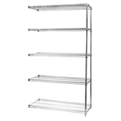 Chrome, 18"D x 48"W x 86"H, 5 Shelf, Wire Shelving Adder Kit