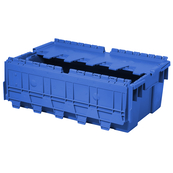 Blue, 20" x 12" x 7" Attached Lid Container, Traction Bottom