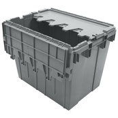 Grey, 21" x 15" x 17" Attached Lid Container, Traction Bottom