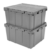 Grey, 24" x 20" x 12" Attached Lid Container, Traction Bottom
