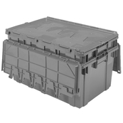 Grey, 27" x 17" x 12" Attached Lid Container, Traction Bottom