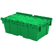 Green, 20" x 12" x 7" Attached Lid Container, Traction Bottom