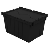 Black, 21" x 15" x 12" Attached Lid Container, Traction Bottom