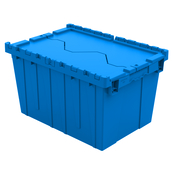 Blue, 21" x 15" x 12" Attached Lid Container, Traction Bottom