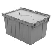 Grey, 21" x 15" x 12" Attached Lid Container, Traction Bottom