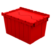 Red, 21" x 15" x 12" Attached Lid Container, Traction Bottom