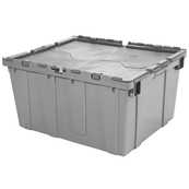 Grey, 24" x 20" x 12" Attached Lid Container, Traction Bottom