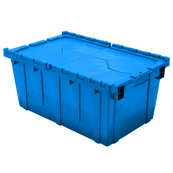 Blue, 27" x 17" x 12" Attached Lid Container, Traction Bottom