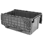 Grey, 27" x 17" x 12" Attached Lid Container, Traction Bottom