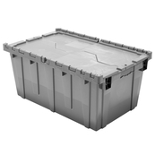 Grey, 27" x 17" x 12" Attached Lid Container, Traction Bottom