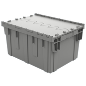Grey, 28" x 21" x 15" Attached Lid Container, Traction Bottom