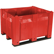 Red, 48"L x 40"W x 31"H Bulk Container w/ Solid Sides, Long Side Runners