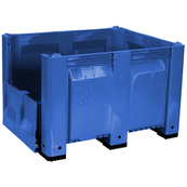 Blue, 48"L x 40"W x 31"H Bulk Container w/ Short Side Drop Door, Short Side Runners